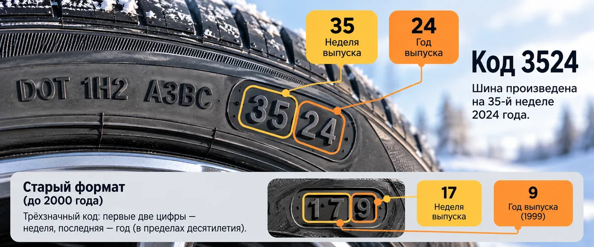 Расшифровка даты выпуска шины: неделя и год