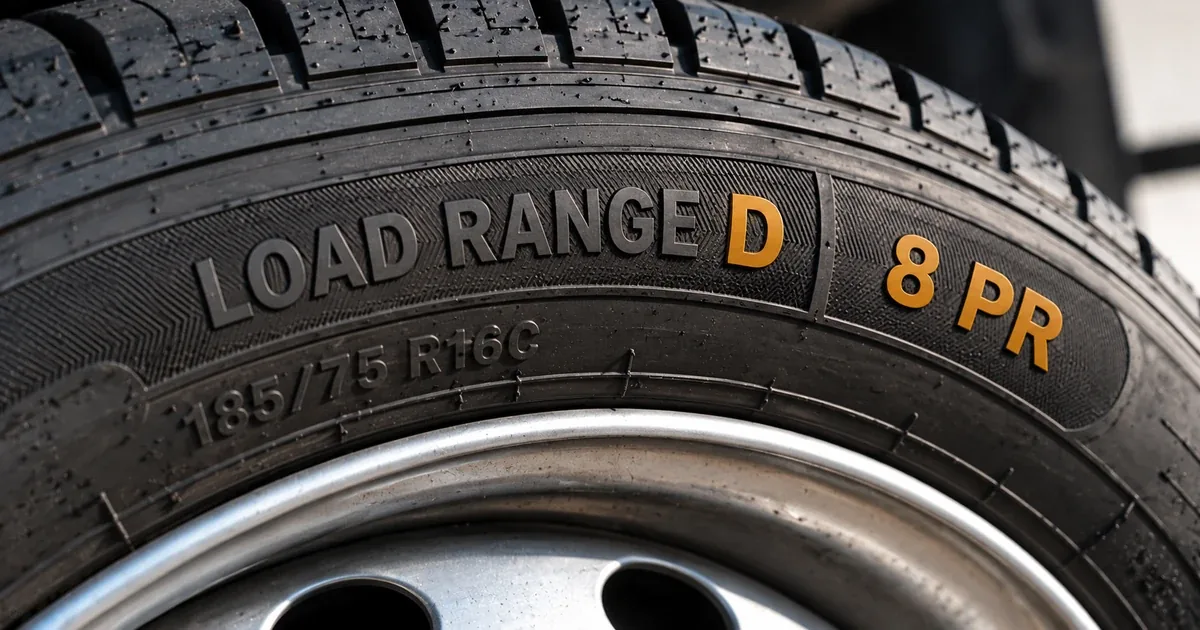 Боковина лёгкогрузовой шины 185/75 R16C с надписями LOAD RANGE D и 8 PR
